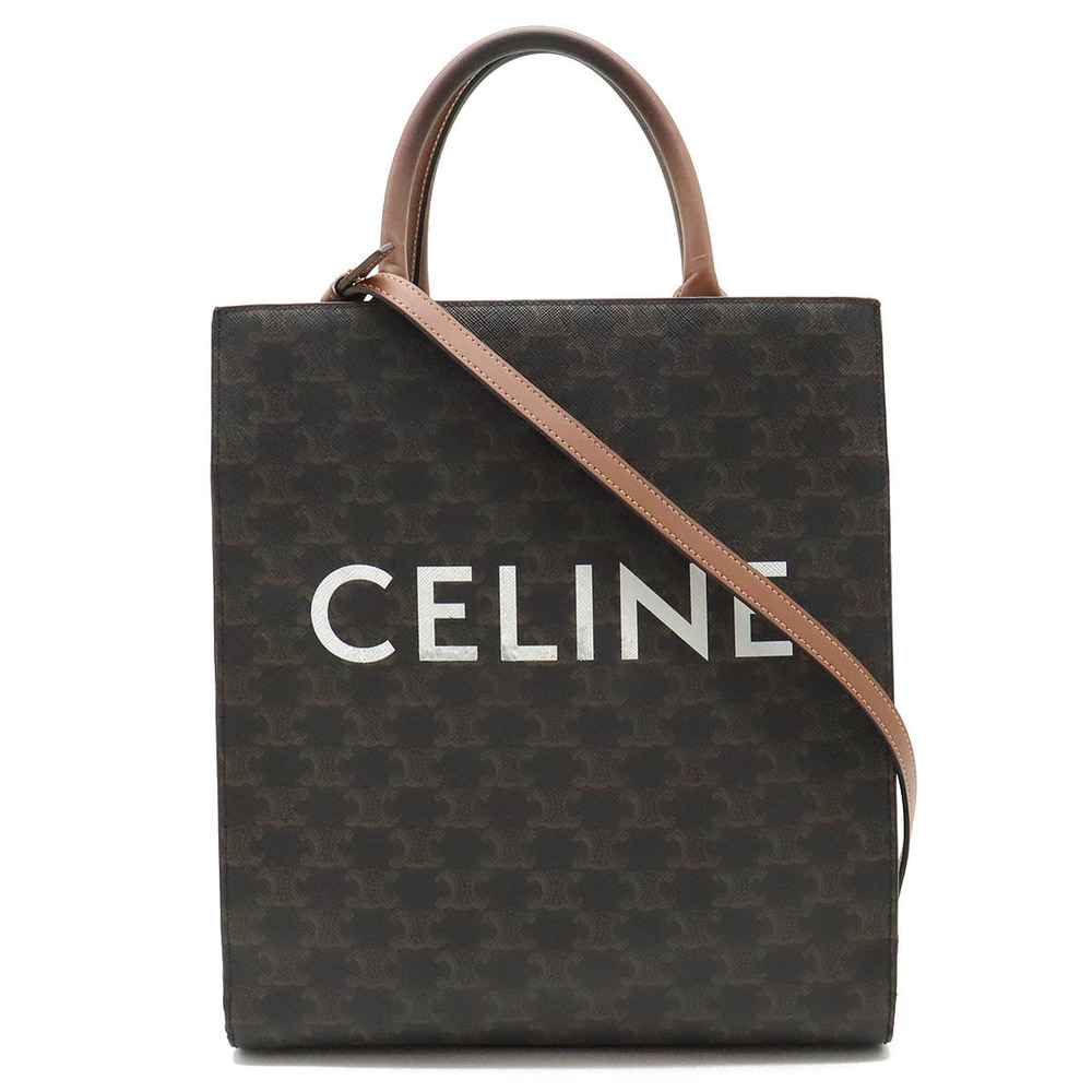 Celine Vertical Cabas Tote Bag Shoulder Triomphe Canvas Leather Tan